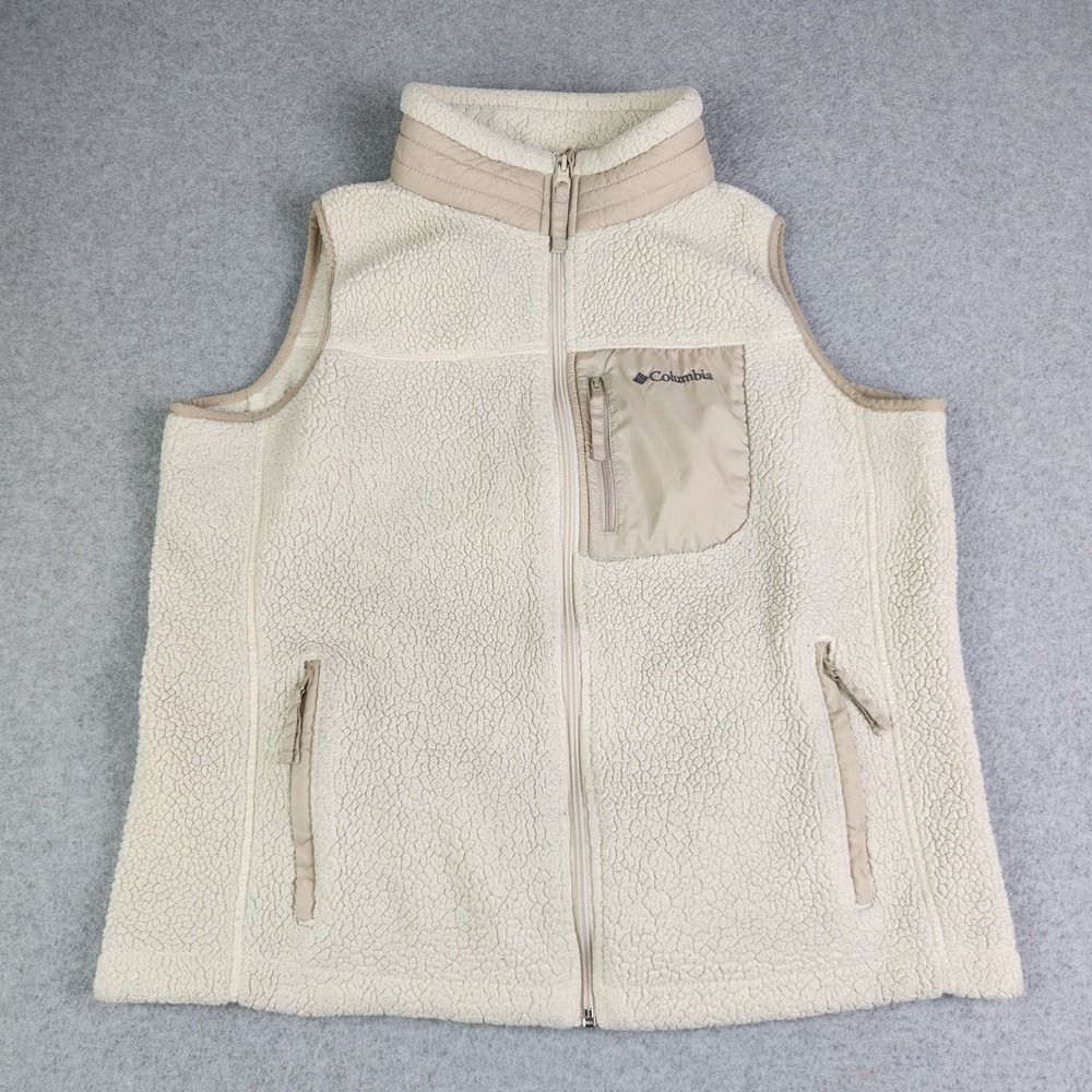 Columbia Vest Womens XL Cream Panorama Sherpa Fleece Cozy‎ Warm Full Zip Outdoor